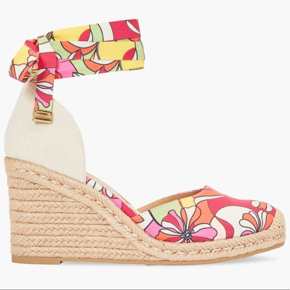 FUNKY FUCHSIA FLORAL WEDGES - Picture 2 of 6